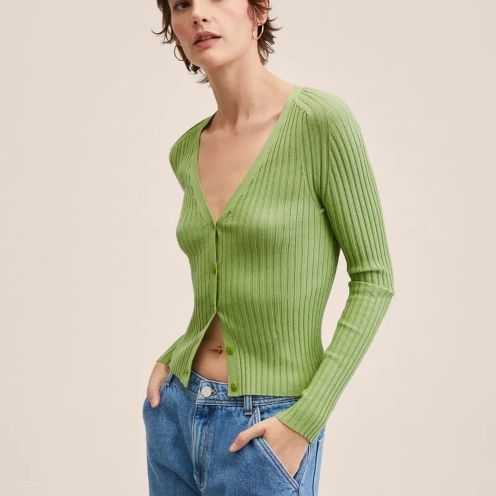 Green Mango Ribbed Cardigan - Picture 2 of 4